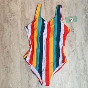 FunnyGirl Colorful Stripped Women’s Small One Piece Swimsuit